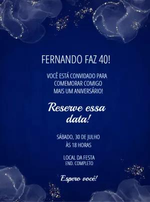 Convite de Aniversário Masculino Azul e Dourado para Editar Online