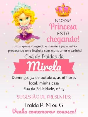 Convite Chá de Fraldas Princesa Rapunzel para Editar Online