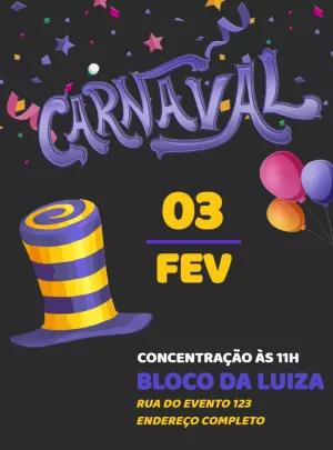 Convite Aniversário Bloco de Carnaval para Editar Online