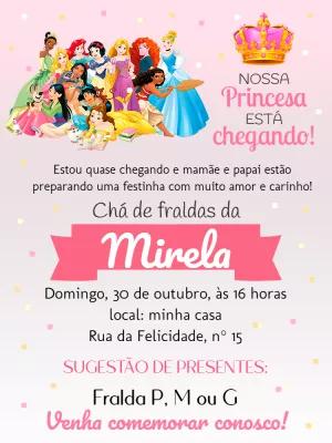Convite Chá de Fraldas Princesas Disney para Editar