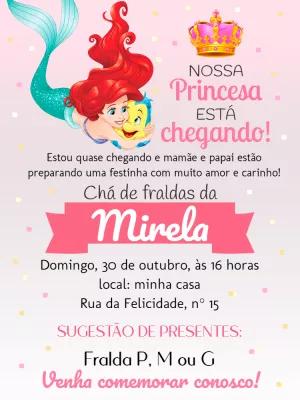 Convite Chá de Fraldas Ariel Pequena Sereia para Editar Online