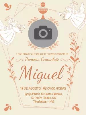 Convite Primeira Comunhão com Anjos e Foto para Editar Online