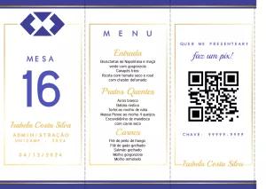 Cardápio e Marcador de Mesa Formatura Elegante para Editar