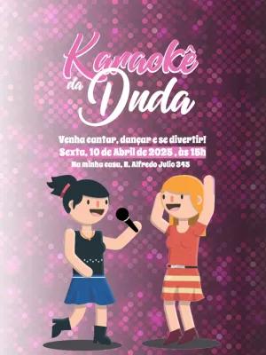 Convite de Aniversário Karaokê com Meninas para Editar Online