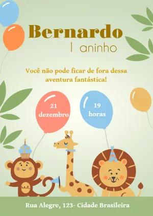 Convite Aniversário Safari com Animais Fofos para Editar Online