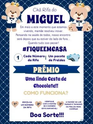 Convite Chá Rifa Ursinho Príncipe para Editar Online