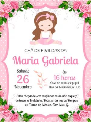 Convite Chá de Fraldas Bailarina Rosa para Editar Online