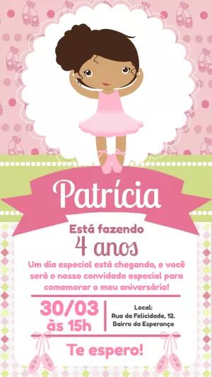 Convite de Aniversário Bailarina Morena para Editar Online
