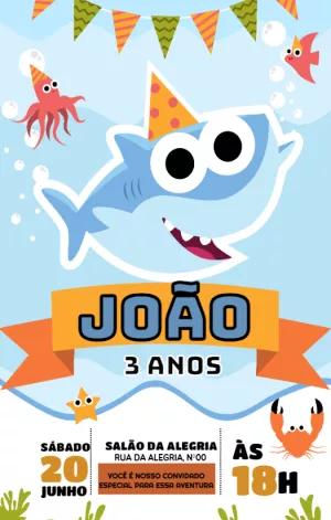 Convite de Aniversário Tubarão Infantil para Editar Online