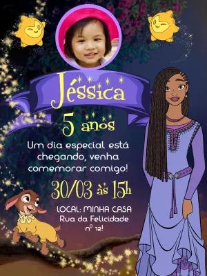 Convite Aniversário Wish com Foto para Editar Online