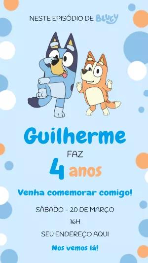 Convite de Aniversário Bluey e Bingo para Editar Online