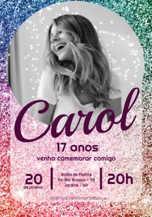 Convite de Aniversário Glitter com Foto para Editar Online
