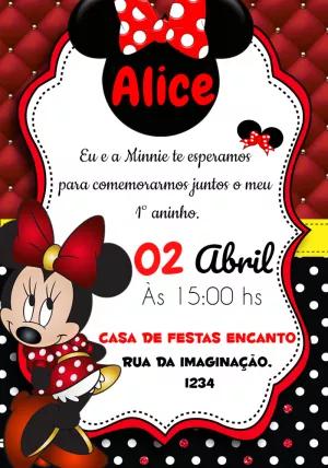 Convite de Aniversário Minnie Vermelha para Editar Online