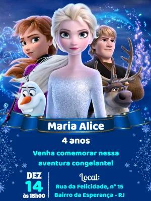 Convite de Aniversário Frozen com Personagens para Editar Online