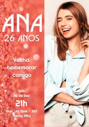 Convite de Aniversário Glitter com Foto para Editar Online