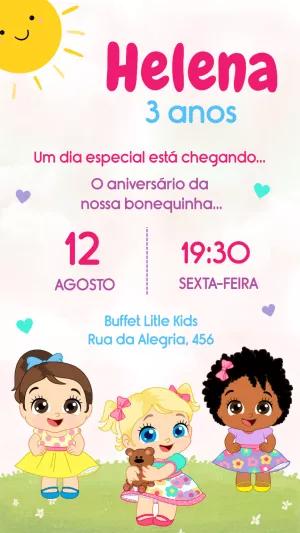 Convite de Aniversário Bonequinhas para Editar Online