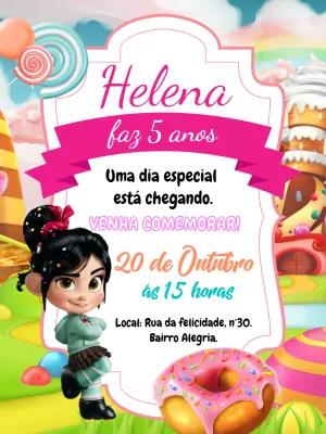 Convite Aniversário Venellope Detona Ralph para Editar Online