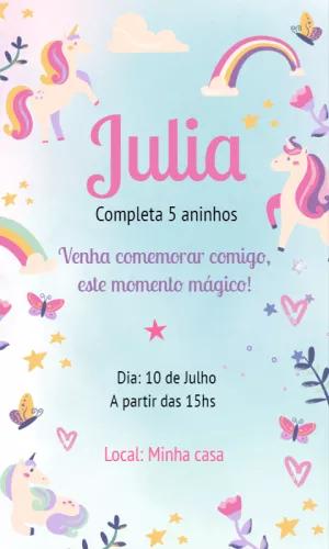 Convite de Aniversário Unicórnio para Editar Online