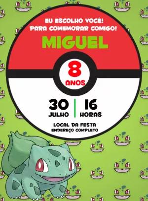Convite de Aniversário Pokémon Bulbassauro para Editar Online
