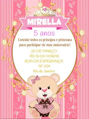 Convite Aniversário Ursinha Princesa para Editar Online
