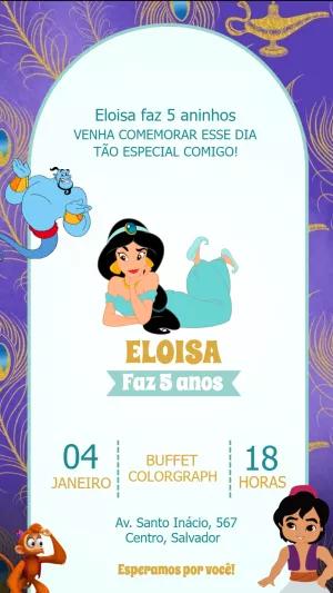 Convite de Aniversário Princesa Jasmine para Editar Online