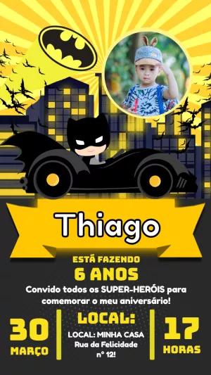 Convite de Aniversário Batman com Foto para Editar Online
