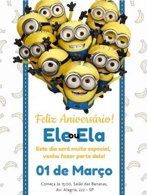 Convite de Aniversário Minions para Editar Online