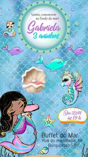Convite Aniversário Sereia Glitter para Editar Online