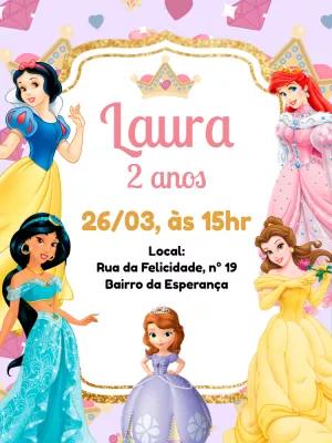 Convite de Aniversário Princesas da Disney para Editar Online