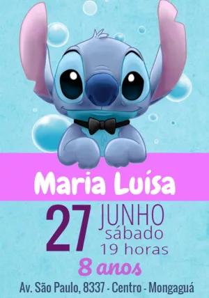 Convite de Aniversário Stitch Fofo para Editar Online