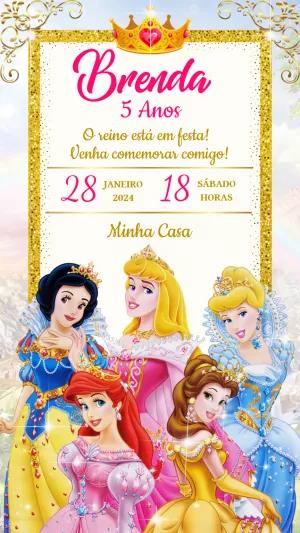 Convite Aniversário Princesas da Disney para Editar Online