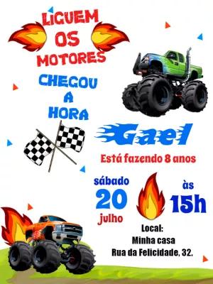 Convite Aniversário Monster Truck Radical para Editar Online