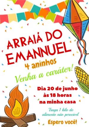 Convite Festa Junina de Aniversário com Fogueira para Editar