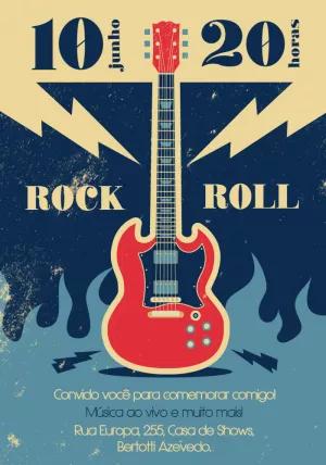 Convite Aniversário Rock and Roll com Guitarra para Editar Online