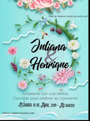 Convite de Casamento Floral Azul para Editar Online