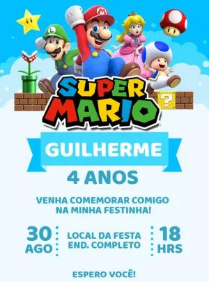 Convite de Aniversário Super Mario com Personagens para Editar