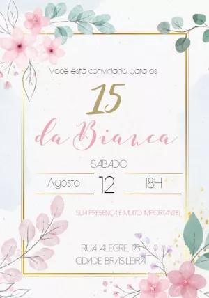 Convite 15 Anos Floral Delicado para Editar Online