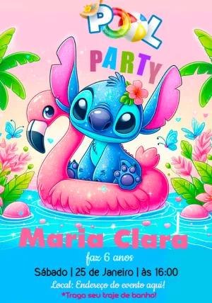 Convite de Aniversário Pool Party do Stitch para Editar Online