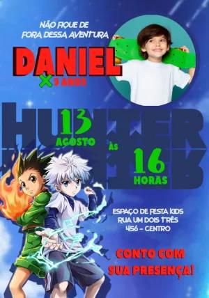 Convite Aniversário Hunter x Hunter com Foto para Editar