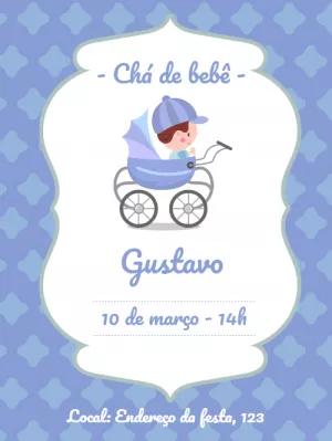 Convite Chá de Bebê Menino com Carrinho para Editar Online