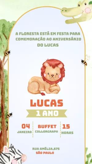 Convite de Aniversário Safari Aquarela para Editar Online