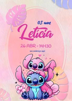 Convite de Aniversário Stitch e Angel para Editar Online