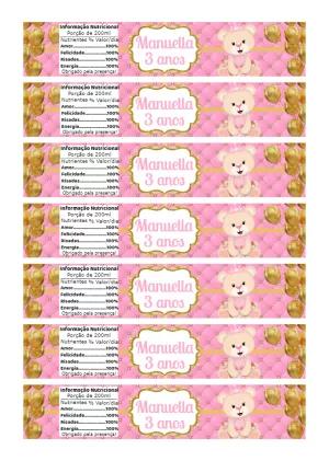 Rótulo Editável de Aniversário Ursinha Princesa para Garrafa