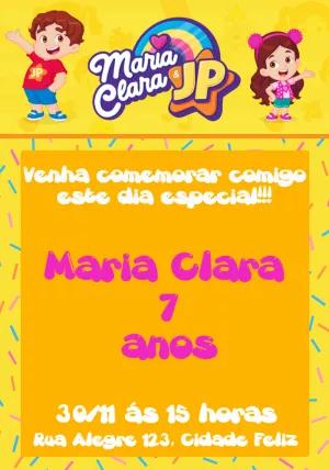 Convite de Aniversário Maria Clara e JP para Editar Online