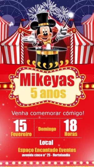 Convite Aniversário Circo do Mickey Mouse para Editar Online