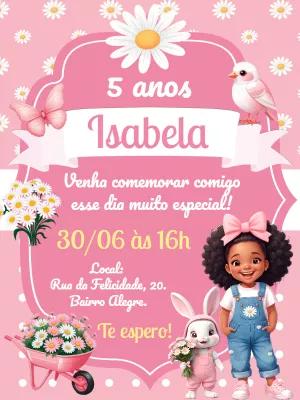 Convite Aniversário Jardim das Margaridas Menina para Editar