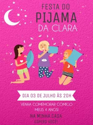 Convite Aniversário Festa do Pijama Rosa para Editar