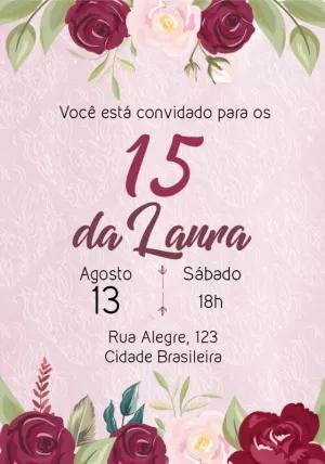 Convite 15 Anos Floral Marsala e Rosa para Editar Online