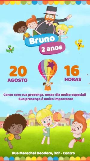 Convite Aniversário Mundo Bita com Personagens para Editar Online