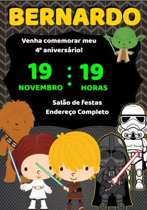 Convite Aniversário Star Wars com Personagens para Editar Online